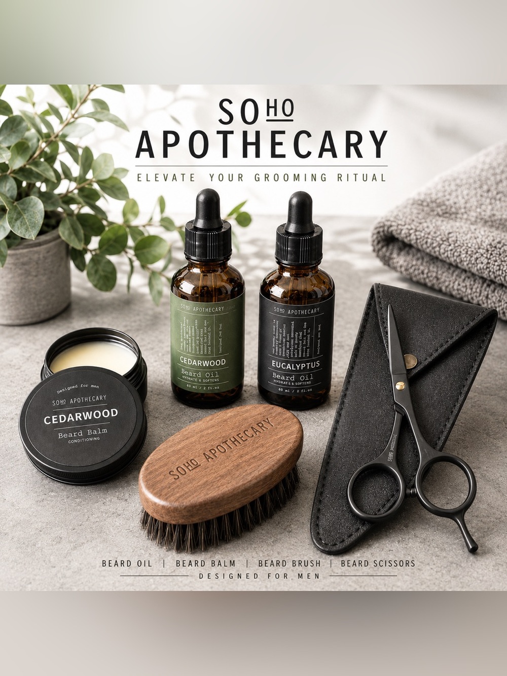Soho Apothecary Distinguished Beard 6pc Grooming Gift Set Cedarwood Eucalyptus